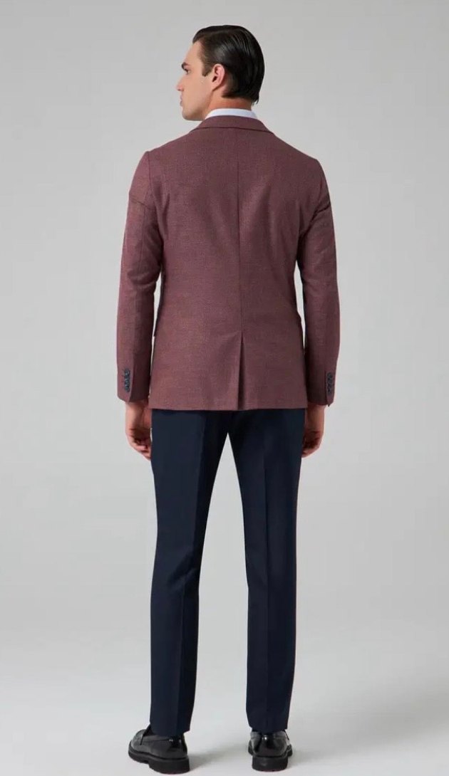 Bordo Düğmeli Erkek Ceket - Görsel 3