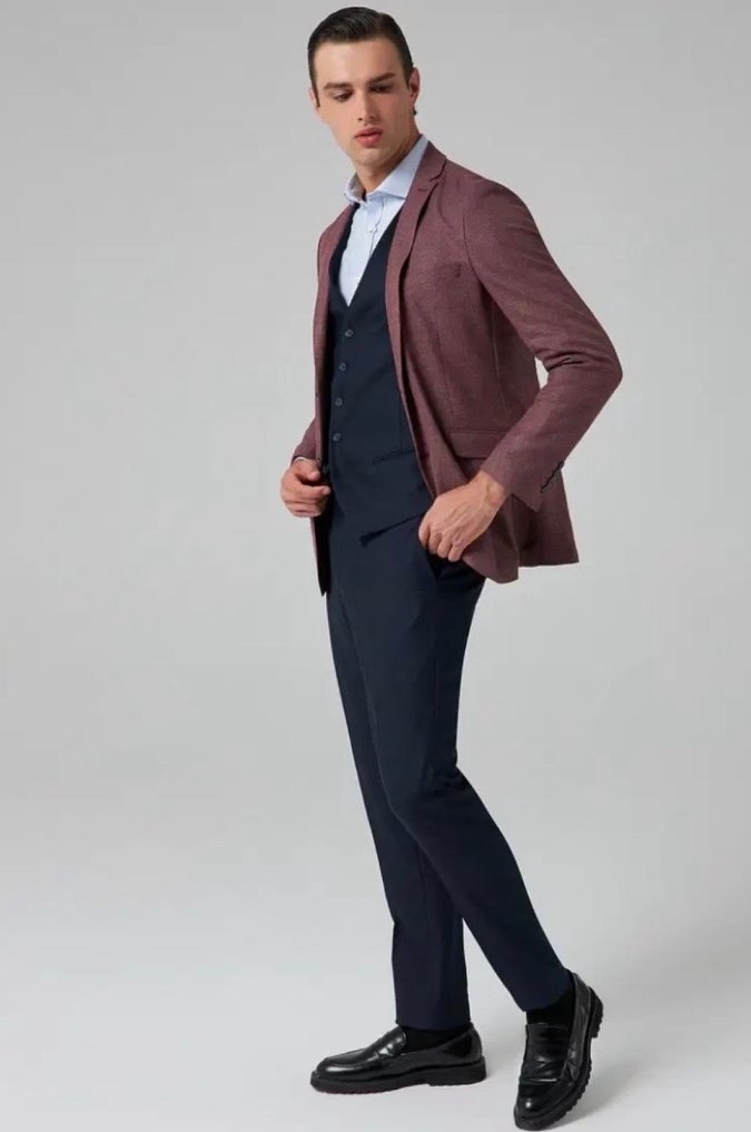 Bordo Düğmeli Erkek Ceket - Görsel 4