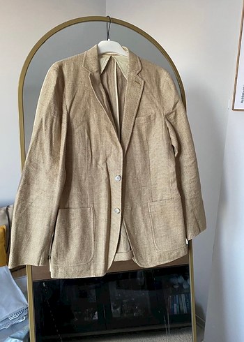 Bej Keten Regular Fit Erkek Ceket - Görsel 2