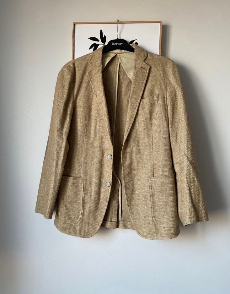 Bej Keten Regular Fit Erkek Ceket - Görsel 5