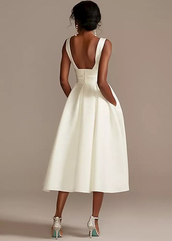 V Yaka A Kesim Beyaz Gelinlik - Görsel 2