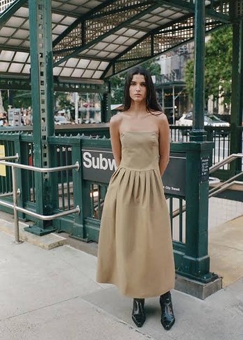 Zara pamuk straplez elbise - Görsel 11