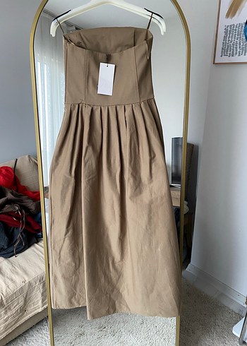 Zara pamuk straplez elbise - Görsel 13