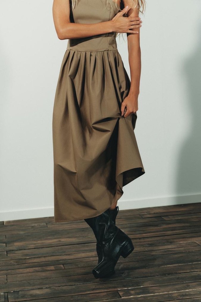 Zara pamuk straplez elbise - Görsel 4