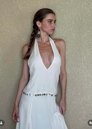 Zara halter yaka boncuklu elbise - Görsel 5