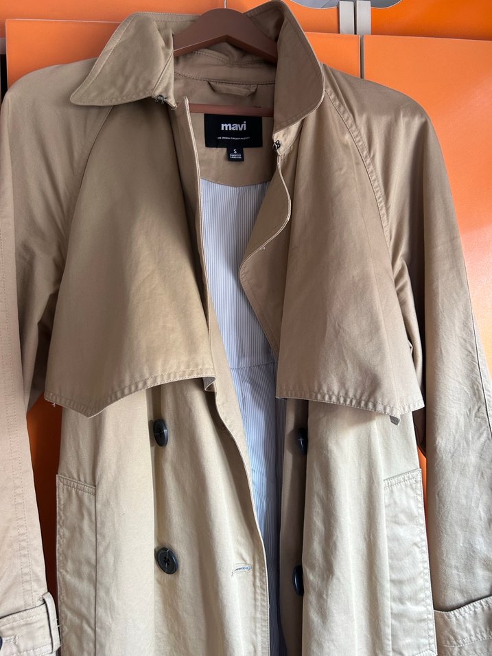 Bej Midi Kadın Trençkot Kemerli - Görsel 5