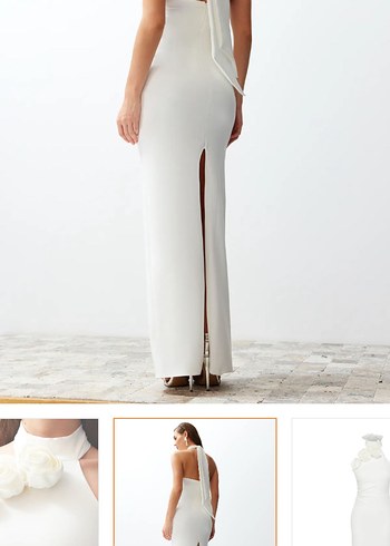 Trendyol & Milla V Yaka Strappy Midi Beyaz Gelinlik