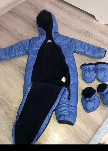 1 Yaş Beden Kapüşonlu Fermuarlı Erkek Bebek Kış Tulumu
