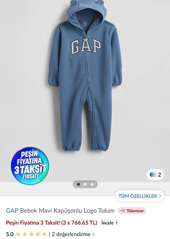 GAP Erkek Bebek Mavi Fermuarlı Tulum - Görsel 5