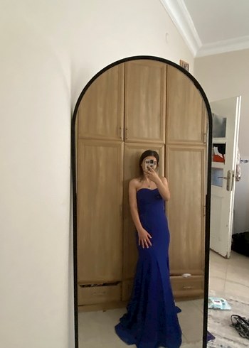 Kadın Lacivert Drapeli Uzun Abiye Elbise - Görsel 5