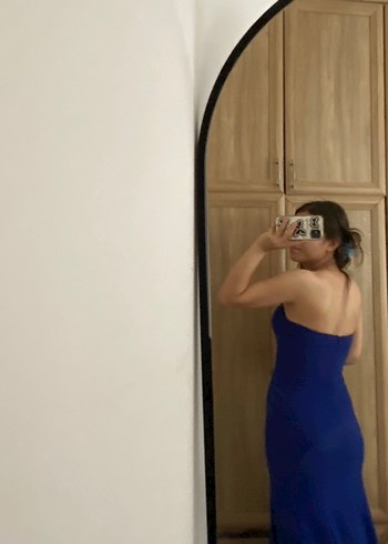 Kadın Lacivert Drapeli Uzun Abiye Elbise - Görsel 3