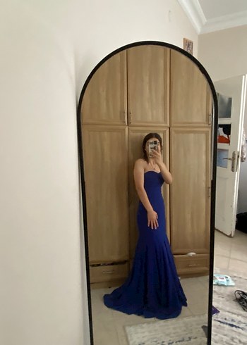Kadın Lacivert Drapeli Uzun Abiye Elbise - Görsel 2