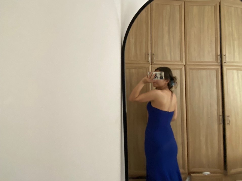 Kadın Lacivert Drapeli Uzun Abiye Elbise - Görsel 3