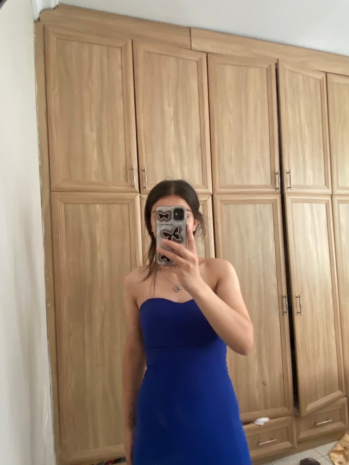 Kadın Lacivert Drapeli Uzun Abiye Elbise - Görsel 4