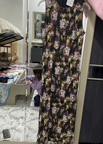 Kadın Kahverengi Bağlama Desenli Uzun Elbise - Görsel 6