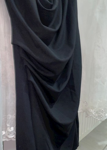 Drapeli Siyah Midi Kadın Elbise - Görsel 5