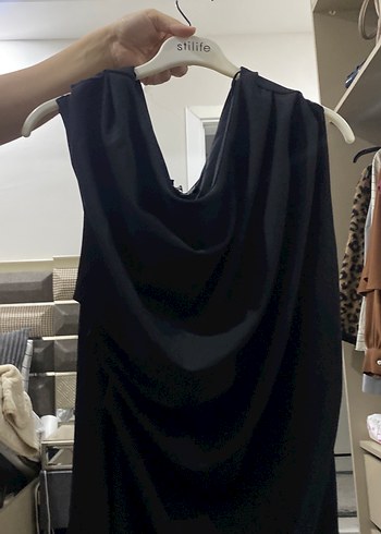 Drapeli Siyah Midi Kadın Elbise - Görsel 2