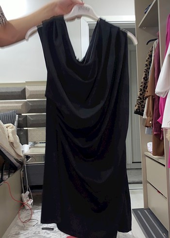 Drapeli Siyah Midi Kadın Elbise - Görsel 3
