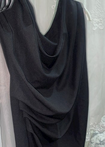 Drapeli Siyah Midi Kadın Elbise - Görsel 4