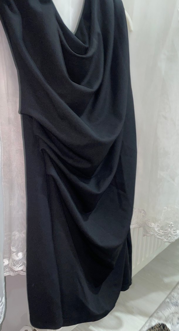 Drapeli Siyah Midi Kadın Elbise - Görsel 5