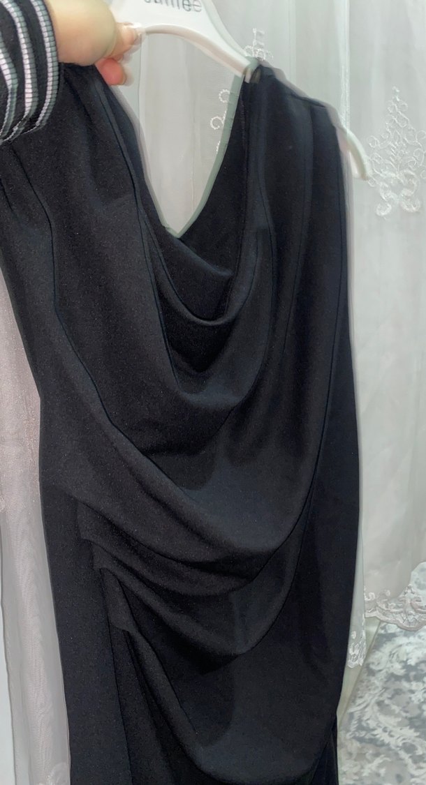 Drapeli Siyah Midi Kadın Elbise - Görsel 4