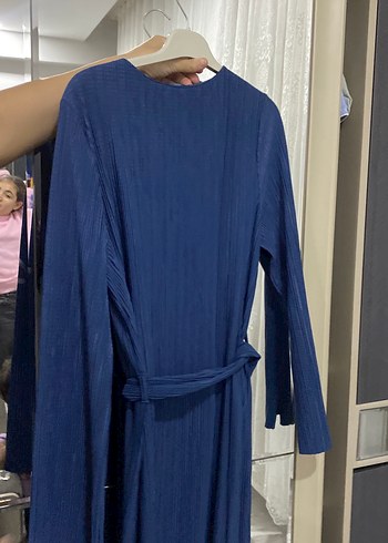 Uzun Kollu Lacivert Kemerli Elbise - Görsel 5