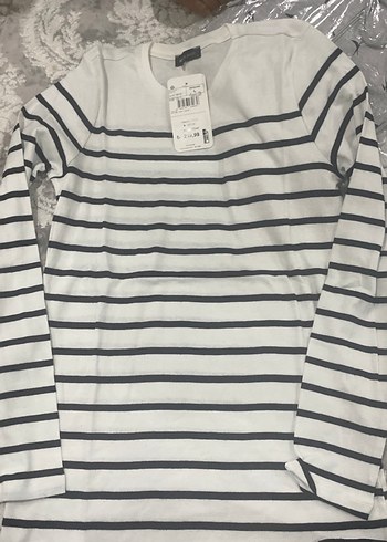 Kadın beyaz Çizgili Tişört - Görsel 2