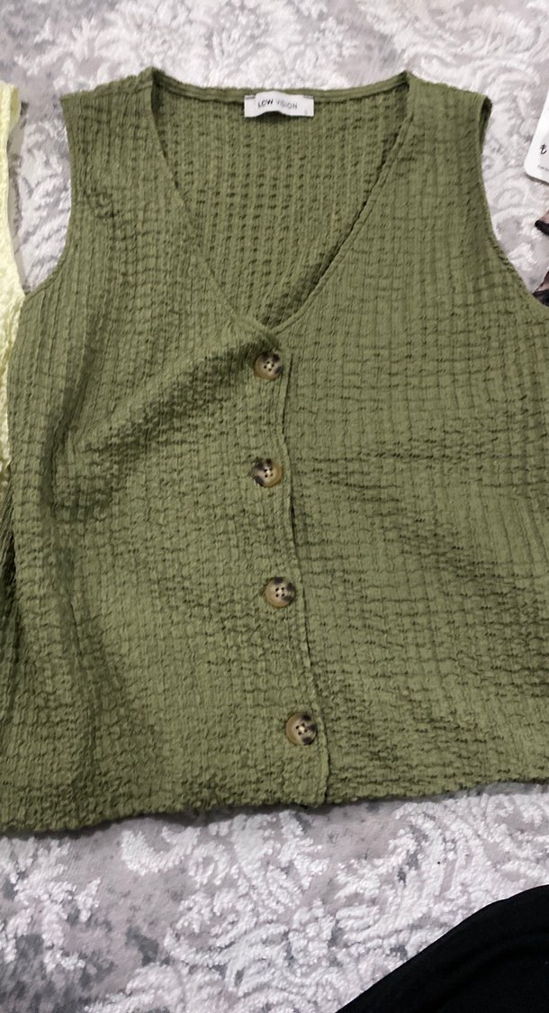 Kadın Keten V Yaka Düğmeli Süveter - Görsel 2