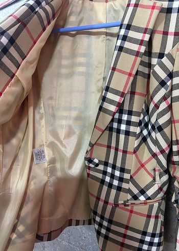 Düğmeli Kahverengi Ekose Kadın Blazer Ceket - Görsel 3