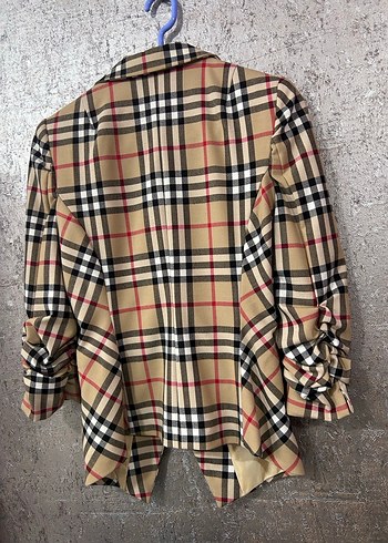 Düğmeli Kahverengi Ekose Kadın Blazer Ceket - Görsel 4