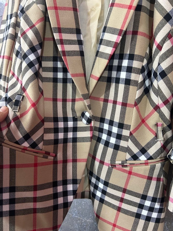 Düğmeli Kahverengi Ekose Kadın Blazer Ceket - Görsel 5