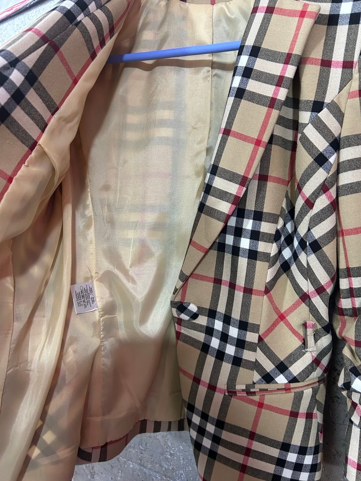 Düğmeli Kahverengi Ekose Kadın Blazer Ceket - Görsel 3