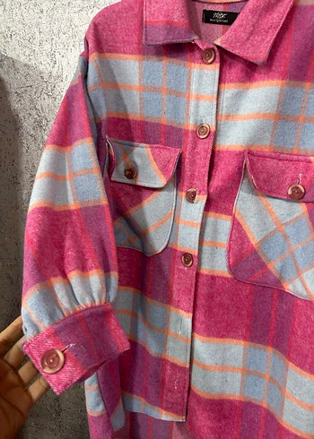 Düğmeli, Bol Kesim Pembe Kadın Gömlek - Görsel 4