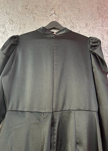 Uzun Kollu İşlemeli Siyah Gotik Elbise - Görsel 8