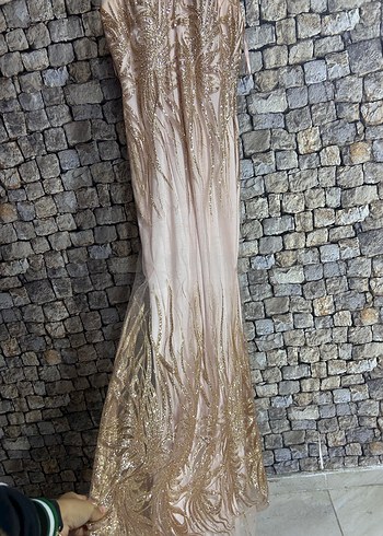 İşlemeli Straplez Uzun Abiye Elbise - Görsel 8