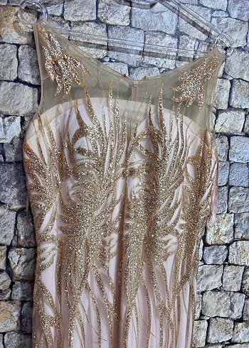 İşlemeli Straplez Uzun Abiye Elbise - Görsel 4