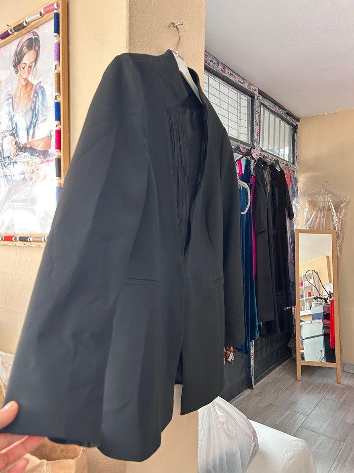 Kadın Siyah Midi Siyah Blazer Ceket - Görsel 3