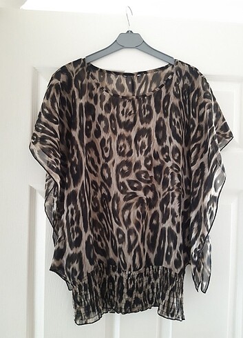 Leopar desenli şifon bluz 