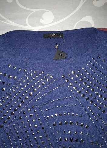 On Fashion On triko zımbalı mavi triko bluz 