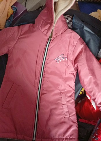 10 Yaş Beden Kız Çocuk Kapüşonlu Fermuarlı Pembe Ceket