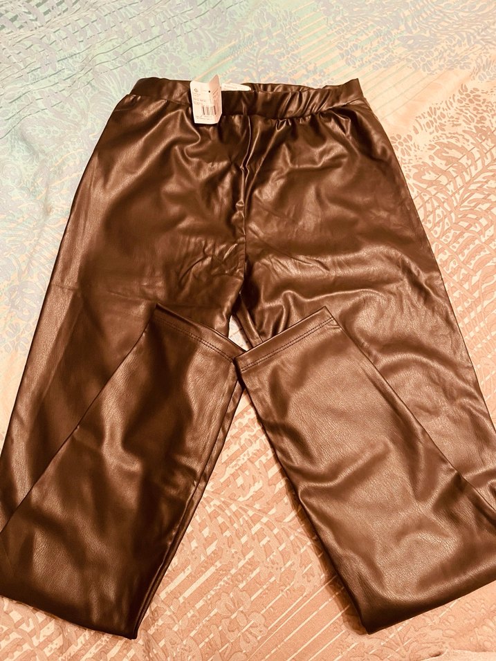 Kızlar İçin Parlak siyah Deri Pantolon - Görsel 2