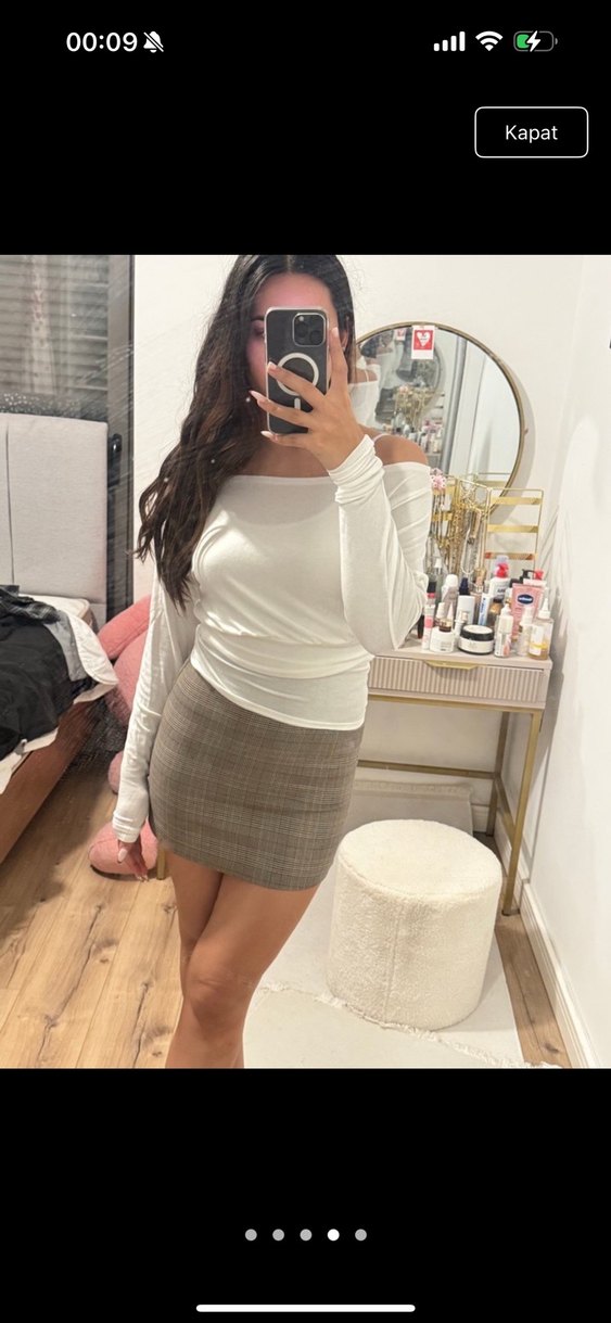 Kadın Bej Ekose Mini etek - Görsel 4