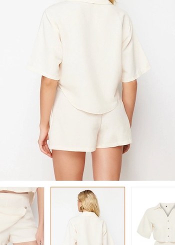 Beyaz Keten Mini Etek üst takım - Görsel 3