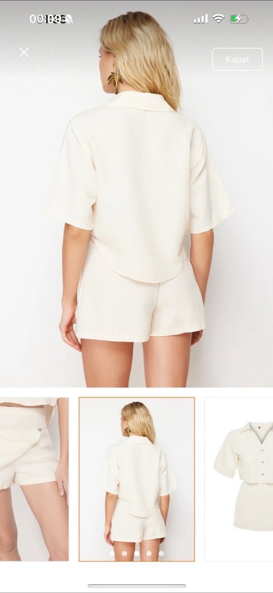 Beyaz Keten Mini Etek üst takım - Görsel 3