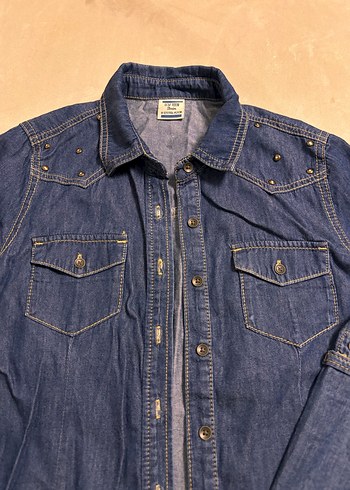 Kız çocuk Mavi Denim Düğmeli Ceket - Görsel 2