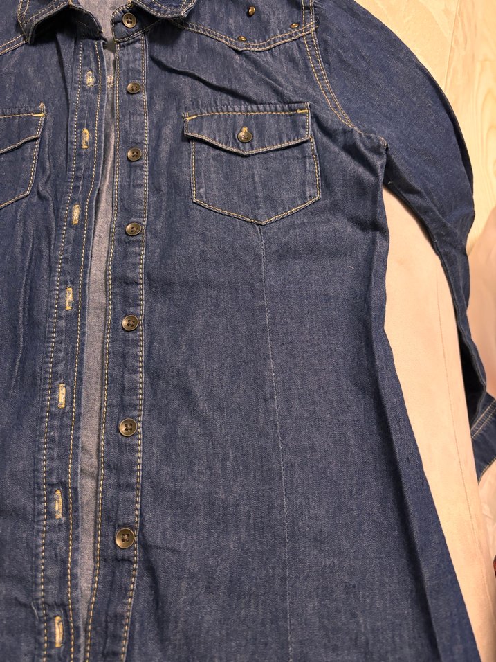 Kız çocuk Mavi Denim Düğmeli Ceket - Görsel 3