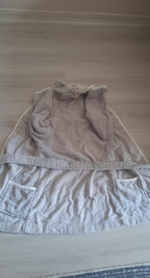 Kapüşonlu Gri Erkek Çocuk Bornoz - Görsel 5