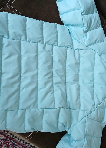 Erkek veya kız Çocuk Turkuaz Kapüşonlu Fermuarlı kuş tüyü mont. - Görsel 4