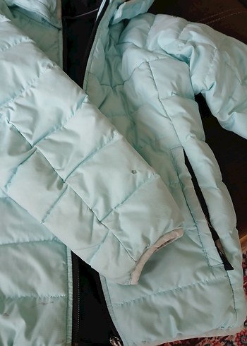 Erkek veya kız Çocuk Turkuaz Kapüşonlu Fermuarlı kuş tüyü mont. - Görsel 7