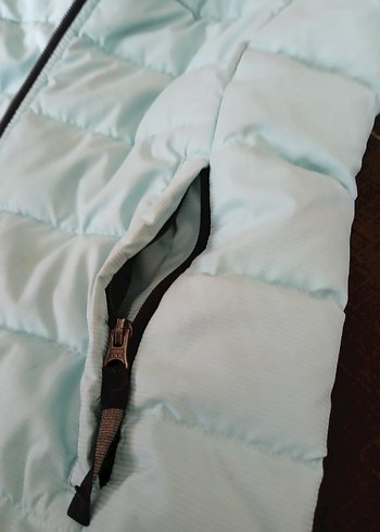 Erkek veya kız Çocuk Turkuaz Kapüşonlu Fermuarlı kuş tüyü mont. - Görsel 6